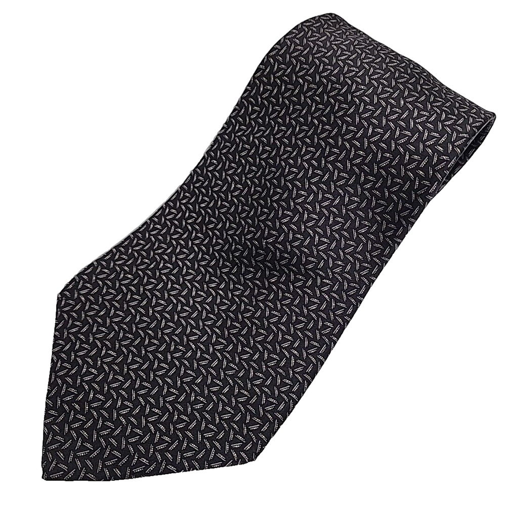 Zylos George Machado Dark Grey Patterned Silk Necktie - Like New